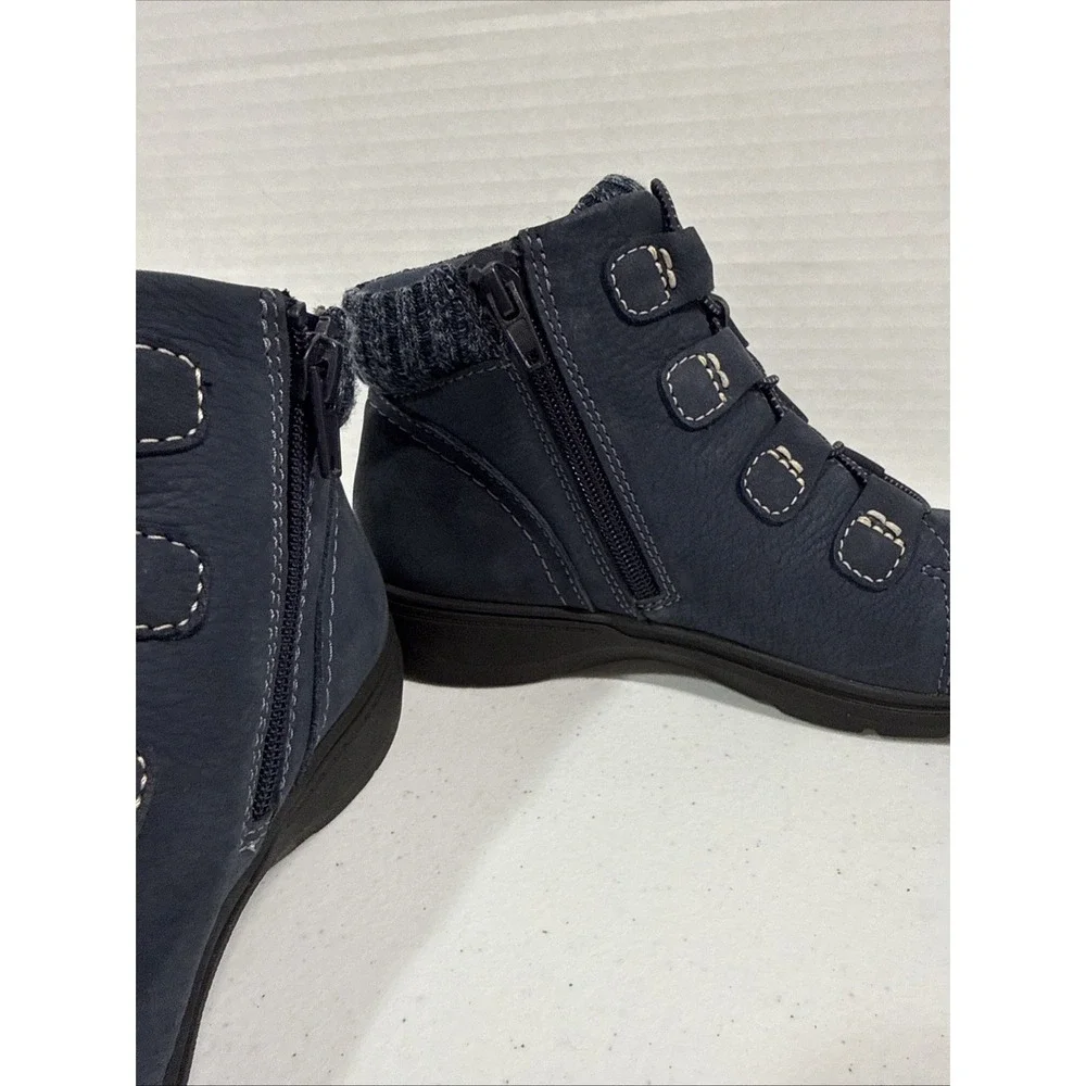 Clarks Carleigh Jade Womens Navy Leather Zip Up Ankle Boots Booties Sz 6.5